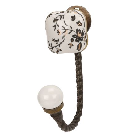 Golden Leaf Flower Square Ceramic Metal Hook Antique Fitting